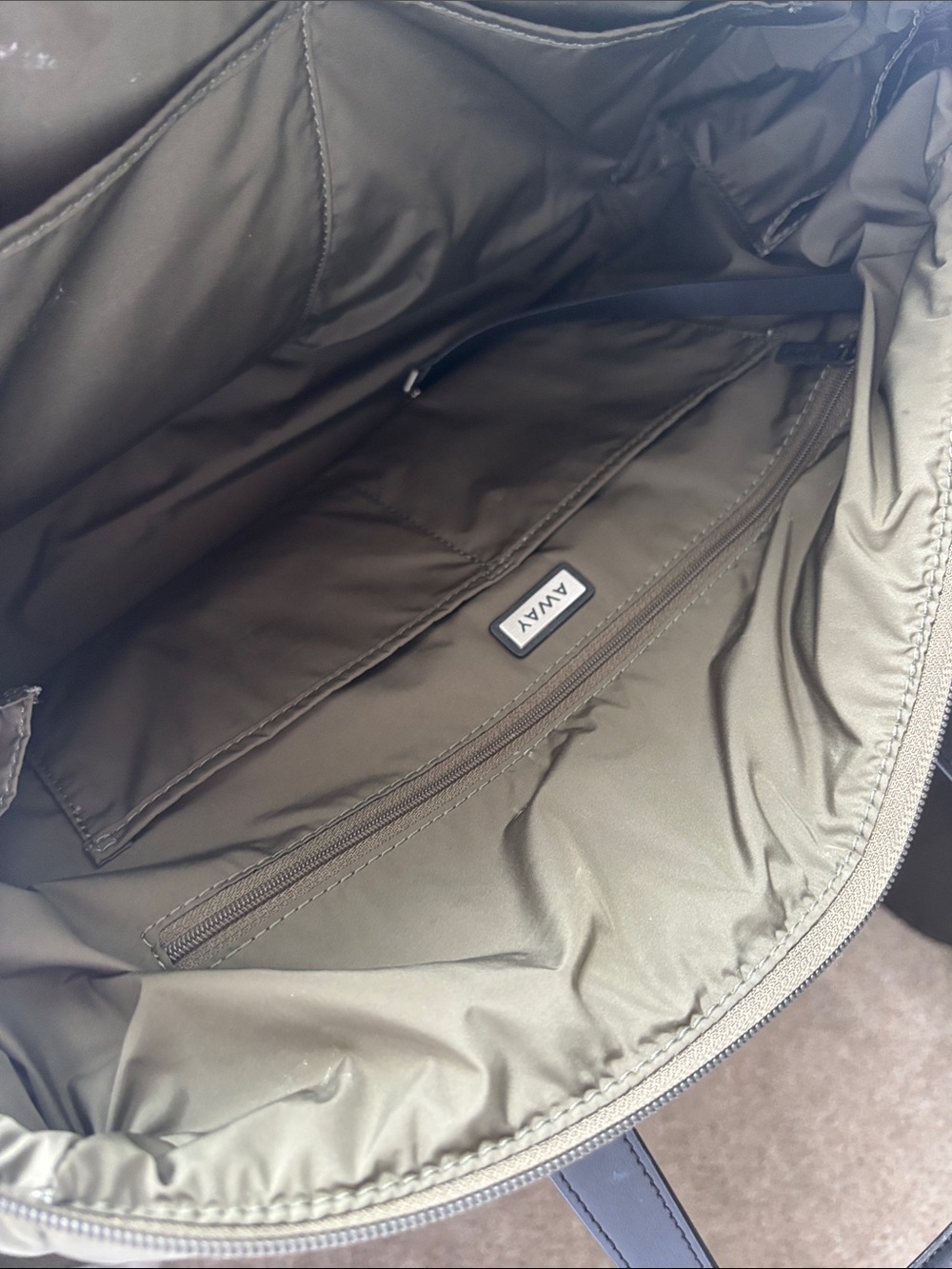 AWAY Olive Green Quilted Duffel Bag with Black Handles - Picture 2 of 4